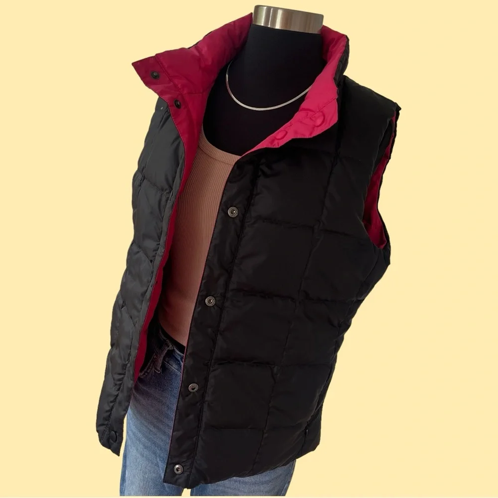Vintage L.L. Bean reversible down vest pink black M - Picture 2 of 15